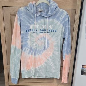 BNWT Simply Southern Blue, Coral, Seafoam Green Tie-Dye Long Sleeve Tee Hood